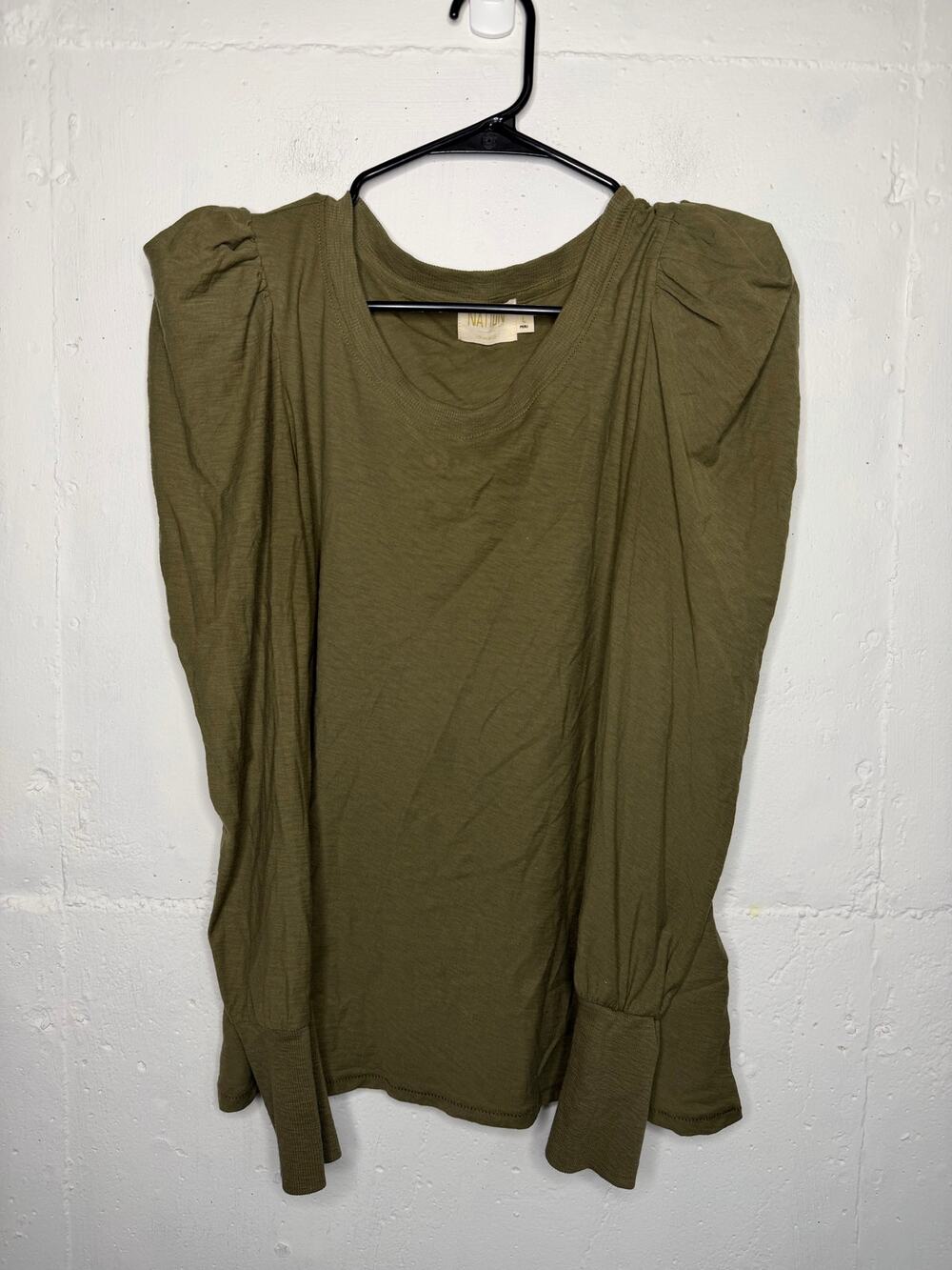 Nation LTD Loren Olive Green Long Sleeve Tee Size Large Anthropolgie Pima Cotton